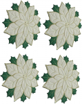 STOBAZA 4 tikandiga poinsettia kohtmattide komplekt 40 cm koos isoleeriva k&auml;snaga h&otilde;bedase valge linasest kangast korduvkasutatavad kohtmattid pidulikuks lauakaunistuseks