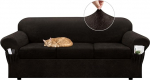 Diivan Slipcover koos k&auml;etugede taskutega, 4 tk komplekt Stretch Faux nahk diivanikate 3-kohalise diivani jaoks (sobib 72-92 tollile) - mittelibisev, masinpesu, lemmikloomad