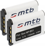 2 x NP-BX1 Battery Compatible with Sony FDR-X1000V, X3000R... / HDR-AS30, AS50, AS200V, AS300 / DSC-HX350, HX400(V), RX100 III / PJ240 + many more - see list!