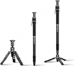 SIRUI SVM-165 Carbon Fibre Monopod with Rapid System, 165 cm Professional Monopod, 3-in-1 Module Design, 10 kg Load Capacity, Quick Change Head and Swivel for DSLR and Video