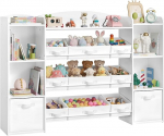 SONGMICS laste riiul, m&auml;nguasjade hoidmine, m&auml;nguasjariiul, Montessori riiul, 4 avatud sektsiooni, 9 keskmise suurusega ja 2 k&uuml;lgkasti, lastetoas, 30 x 143,8 x 104 cm, pilvivalge GKR062WB01