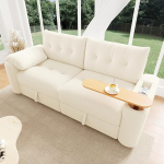 Muskel modernes Teddypl&uuml;sch 2-Sitzer Sofa klein modular mit Stauraum, Kopfst&uuml;tze & integriertem Beistelltisch - platzsparendes Polstersofa f&uuml;r Wohnzimmer, G&auml;stezimmer (Beige-B)