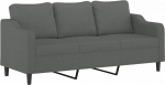 vidaXL 3-kohaline diivan, Lounge diivan diivan koos k&auml;etugede seljapatjadega, elutoa diivan disain diivan metallist raam, istumism&ouml;&ouml;bel kolmekohaline, tumehall kangas