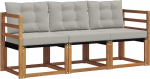 Outdoor-Sofa-Set aus massivem Akazienholz, Modulare Gartenm&ouml;bel-Sitzgruppe mit Kissen, Gartensofa f&uuml;r Terrasse und Balkon, Hellgrau, 3-osaline, 185,5 x 63 x 73 cm.