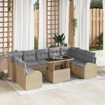 Gartensofa-Set 10-teilig beež hellgrau Poly-Rattan Outdoor-Sofa-Set modular Gartenm&ouml;bel-Set mit Kissen