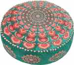 Turquoise Round Pouf Ottoman Cover with Velvet Embroidery - Pehme tikitud p&otilde;randapadi Maroko disainiga, 60 cm l&auml;bim&otilde;&otilde;duga, ideaalne elutuppa, magamistuppa v&otilde;i meditatsiooniruumi.