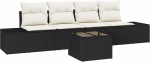 Rantry 5-teiliges Garten Sofa Set mit Kissen Schwarz Poly Rattan Gartenlounge Model3355596
