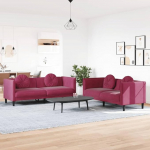 Gecheer diivanikomplekt 2-osaline diivanvoodi elutuppa, elutoa diivan, Lounge diivan, polsterdatud diivan koos padjaga, diivanikomplekt, istumine, kaasaegne disain diivan, veinipunane sametkangas
