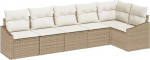 Rantry 6-teiliges Garten Sofa Set mit Kissen Beige Poly Rattan Gartenlounge Model3346741