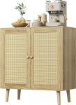 Huuger Buffet kabinet hoiukapp koos PE rotangist dekoratiivsete ustega, aktsent Sideboard Buffet t&auml;ispuidust jalgadega esikusse, sissep&auml;&auml;su, elutuppa, naturaalne