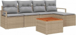Rantry 6-teiliges Garten-Sofa-Set mit Kissen Beige Poly Rattan Akazie Gartenlounge Model3356362