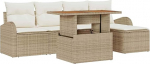 Rantry 6-teiliges Garten Sofa Set mit Kissen Beige Poly Rattan Gartenlounge Model3358311