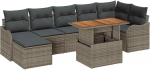 Rantry 8-teiliges Garten Sofa Set mit Kissen Grau Poly Rattan Akazie, 2-Sitzer Garten Sofa mit Kissen Grau Poly Rattan Gartenlounge Model3349488