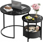 WLIVE &Uuml;mmargune kohvilaud koos hoiuruumiga, metallist raamiga musta k&uuml;ljelaua komplekt, elutoa laud v&auml;ikese puidust lauaga, &ouml;&ouml;kapp elutuppa, r&otilde;dule ja kontorisse (marmor, must)