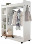 VINNIE Open Wardrobe with Mirror on Wheels, White, Mobile Clothes Rack with Clever Interior Dividers, 138 x 150 x 56 cm (W x H x D)