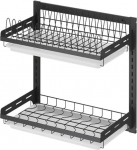 Punch Free Wall Mounted Stainless Steel 2 Tier Dish Dryer with Drainer for Kitchen