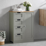 Bath Vida Bathroom Cabinet with 4 Drawers, Wooden Storage Cabinet with 1 Door, Height Adjustable Shelf (Grey and Oak)