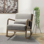 HULALA HOME Rocking Chair with Lumbar Cushion Mid Century Design Rocking Chair Armchair with Wooden Legs for Living Room Bedroom Grey