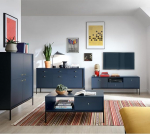 Living Room Furniture Wall Unit Blue Base Frame Black 4 Pieces 1 Highboard, 1 Sideboard, 1 Lowboard, 1 Coffee Table
