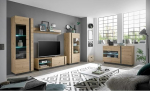 Lomadox Wall Unit Set in Artisan Oak with Graphite Grey Inserts Including LED Lighting W x H x D Approx. 290 x 194 x 40 cm