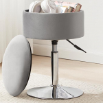 RUCUKEN Adjustable Ottoman Stool Grey Makeup Stool Makeup Room Stool Stool for Dressing Table with Storage Makeup Stool with Storage Swivel Makeup Chair