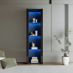 FOERPL Collections Vitriinkapp valgusega, klaasist vitriinkapp 4 tasandiga, 166 x 55 x 38 cm, LED-valgustus, elutoa vitriinid, riiulitega, raamaturiiul (B, must)