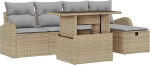 Rantry 6-teiliges Garten Sofa Set mit Kissen Beige Poly Rattan Gartenlounge Model3359747
