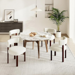 COLAMY Mid-Century Modern Design Sherpa s&ouml;&ouml;gitoolid komplekt 4, Vintage Country Style Boucl&eacute; k&ouml;&ouml;gitoolid avatud kumera seljatoega s&ouml;&ouml;gituppa, restorani, beež