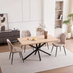 JZGORC s&ouml;&ouml;gilaud koos toolidega, 140 cm ristk&uuml;likukujuline s&ouml;&ouml;gilaud ja 4 polsterdatud s&ouml;&ouml;gitooli, sobib s&ouml;&ouml;gituppa, k&ouml;&ouml;ki ja elutuppa (hele v&auml;rv + khaki)