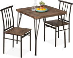 Best Choice Products 3-osaline s&ouml;&ouml;gilaudade komplekt, kaasaegne s&ouml;&ouml;gilaudade komplekt, metallist ja puidust ruudukujuline s&ouml;&ouml;gilaud k&ouml;&ouml;ki, s&ouml;&ouml;gituppa, hommikus&ouml;&ouml;ginurka koos 2 tooliga, tumepruun