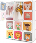 DREAMADE laste riidekapp 8/12 kuubikuga, laste riidekapi riiulis&uuml;steem plastikust, laste kapp ustega ja riideriiuliga lastetuppa, 110 x 37 x 145 cm (12 kuubikut, loom)