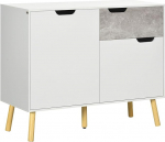 HOMCOM elutoa m&ouml;&ouml;bel 2 kapiga, 2 ukse ja sahtliga, kaasaegne k&uuml;ljepaneel, mitmeotstarbeline kapp, valmistatud puitlaastplaadist ja m&auml;nnipuidust, 98 x 39 x 81,5 cm, hall ja valge