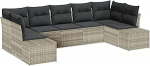 Rantry 7-teiliges Garten-Sofa-Set mit Kissen Hellgrau Poly Rattan Gartenlounge Model3347212
