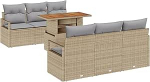 Rantry 7-teiliges Garten Sofa Set mit Kissen Beige Poly Rattan Gartenlounge Model3358394