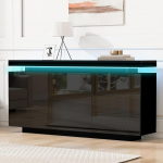 LANTRO JS LED-valgustusega k&uuml;ljepaneel, k&otilde;rgl&auml;ikega elutoa kapp 3 sahtli ja 2 uksega, multifunktsionaalne hoiukapp, kaasaegne disain, 140 x 35 x 72,5 cm, must