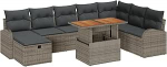 Rantry 9-teiliges Garten-Sofa Set mit Kissen Grau Poly Rattan Gartenlounge Model3359982