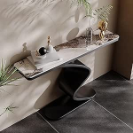 Esiku riiul, kaasaegne konsoollaud elutuppa, esiku kapp kitsas, hoiulaud lainelise roostevabast terasest raami ja paagutatud kiviplaadiga (must, 100 x 35 x 85 cm / 39 x 14 x x