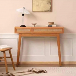Konsolentisch aus Massivholz im Landhausstil mit 2 Rattanschubladen - schmaler Eingangs- und Sofatisch f&uuml;r Wohnzimmer, Flur, Foyer (120 cm) - stilvolle Aufbewahrungsl&ouml;sung