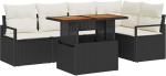 6-teiliges Garten Sofa Set mit Kissen Schwarz Poly Rattan, 2-Sitzer Garten Sofa mit Stauraum & Kissen Schwarz Poly Rattan Gartenlounge Model3358448