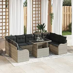 10-teiliges Garten Sofa Set mit Kissen Hellgrau Poly Rattan, 2-Sitzer Garten Sofa mit Stauraum & Kissen Hellgrau Poly Rattan Gartenlounge Model3357265