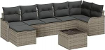 7-teiliges Garten Sofaset mit Kissen Schwarzes Poly Rattan, 2-Sitzer Garten Sofa mit Kissen Graues Poly Rattan Gartenlounge Model3345799