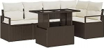 6-teiliges Garten Sofaset mit Kissen Braunes Poly Rattan Gartenlounge Model3357561