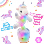 Hopearl Luminous Dancing Unicorn Toy Korduv r&auml;&auml;kiv m&auml;nguasi Wiggle Singing Singing Imitating Rotating Electric Light Interaktiivne animeeritud kingitus lastele, valge, 37 cm