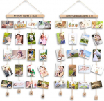Uping Set of 2 Photo Frame Collages - Picture Frames / Photo Walls with 40 Small Wooden Pegs and 5 Hemp Ropes for Home Decor (with Letter and Number Stickers)