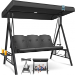 KESSER&reg; Hollywood Swing with Sun Canopy 3-Seater and Seat Cushion | Garden Swing up to 360 kg Load Capacity | Garden Lounger with Non-Slip Feet | Swing Bench Water-Repellent for Outdoor and Indoor Use