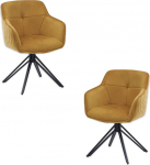 Emma Dining Room Chairs Set of 2 with Black Metal Frame, Gold, Comfortable Velvet Chairs for Dining Room and Living Room, 59 x 82 x 62 cm (W x H x D)