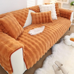 XSlive Weicher, Warmer Kunstfell-Couchbezug, dick, zottelig, flauschig, rutschfest, einfarbig, Pl&uuml;sch-Sofa-Schonbezug, M&ouml;belschutz f&uuml;r Kinder, Haustiere (Dunkelorange, 71,1 x 88,9 cm)
