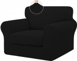 ISSUNTEX 2 Pieces High Stretch Thick Chair Couch Covers, Soft Sofa Slipcover for 1 Separate Pillow Couch Jacquard Fabric Elastic Sofa Cover Furniture Protector for Dogs (Chair, Black)