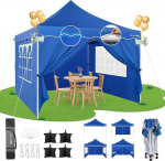 HOTEEL Folding Gazebo 3 x 3 veekindel stabiilne pop-up Gazebo kokkupandav 3 x 3 m talvekindel peotelk, 4 k&uuml;lgseina, 4 liivakotti, 4 k&ouml;it, 4 naela, paksendatud 0,6 mm servapost, 310 cm k&otilde;rge, sinine
