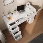 SONNI GTD014 Kirjutuslaud, arvutilaud, kontorilaud 5 sahtliga ja 3 lahtise kambriga, t&ouml;&ouml;laud, laste laud koos panipaigaga, kaasaegne laud, valge, 120 x 40 x 77 cm, 120 x 40 x 77 cm.